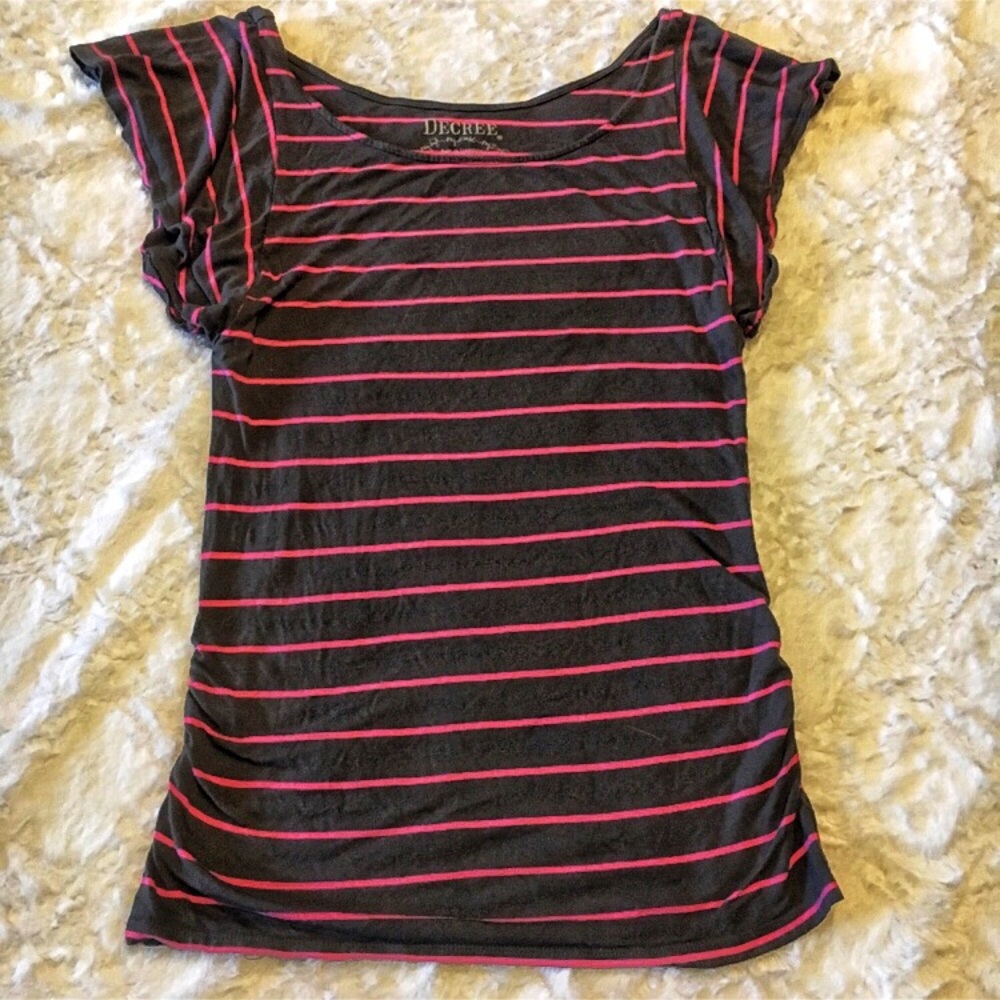 Gray and pink striped top